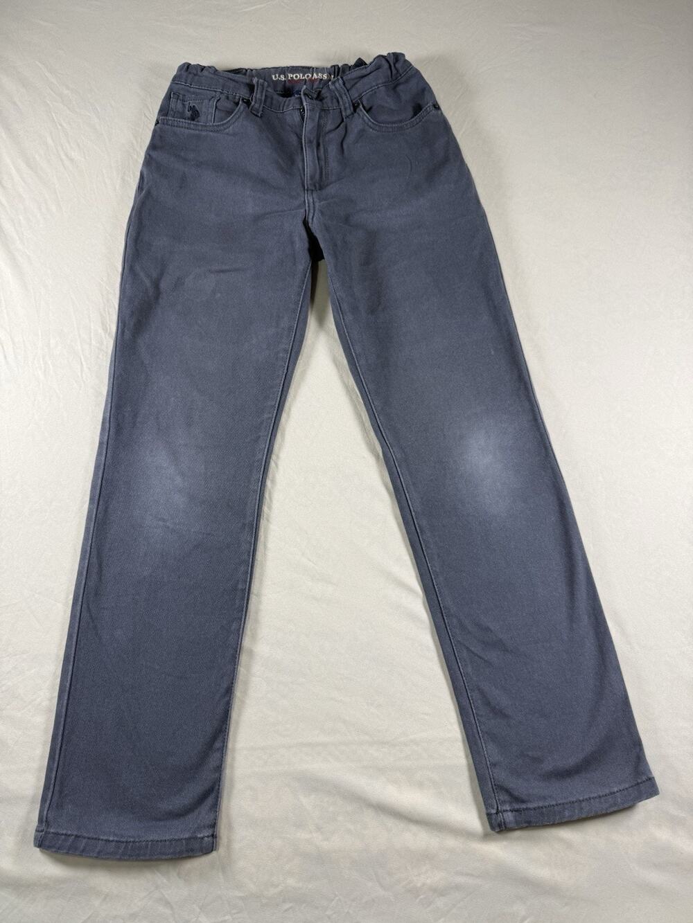 US Polo Size 12 Boys Straight Jeans Gray Denim Slim Fit Adjustable Waist